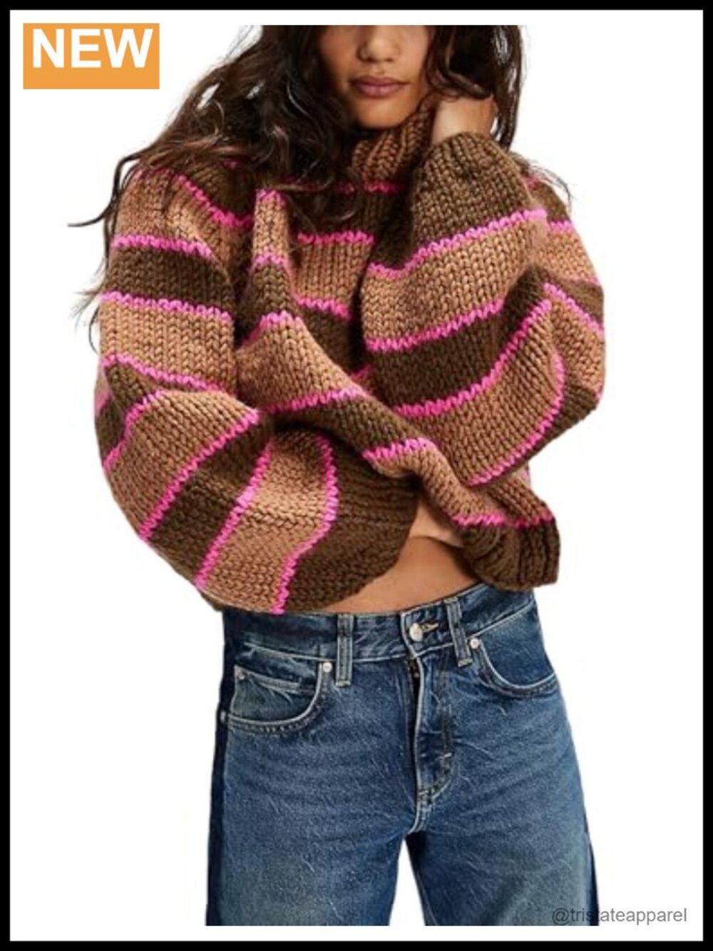 Women's Striped Turtleneck Sweater Ribbed Knit Pullover Fall Winter